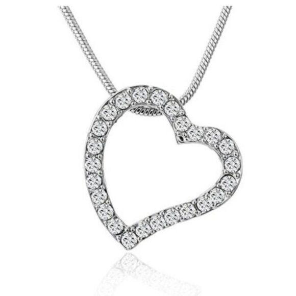 Open Heart Silver Clear Crystals Swarovski Crystals Necklace - Picture 5 of 9